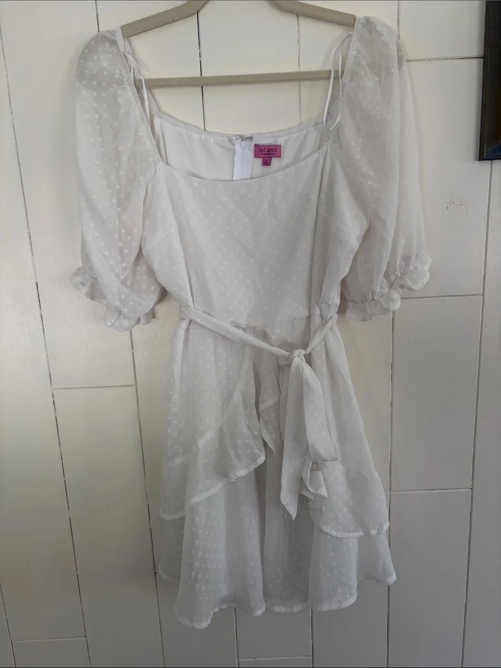 mi ami White Dress with Pink Label